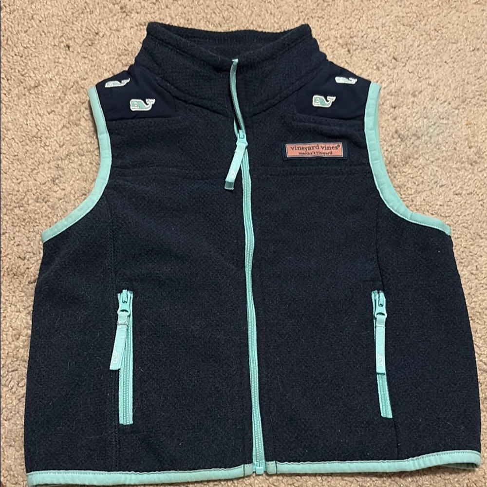 Vineyard Vines Kids Dark Blue Fleece Vest with Light Blue Trim